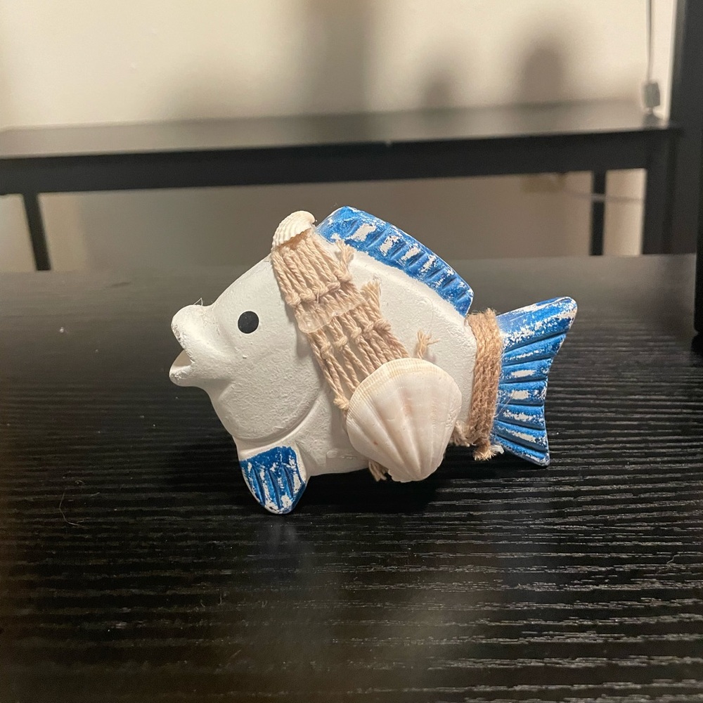 Handcrafted Blue and White Decorative Fish With Shells